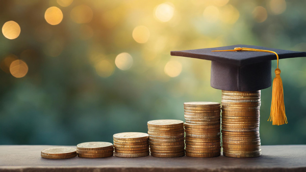 stacks of quarters with a grad cap on the largest one.