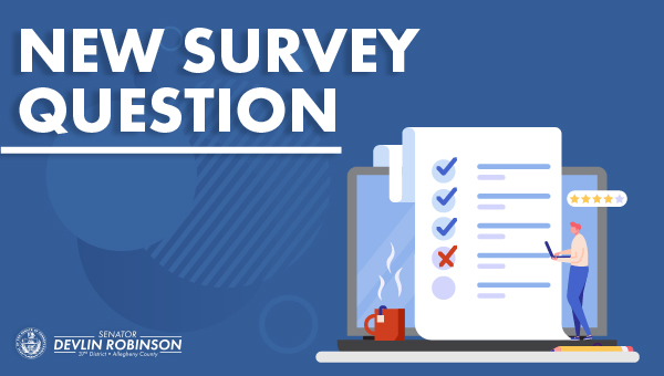 A blue graphic with the text “New Survey Question” and a graphic of someone filling out a form.